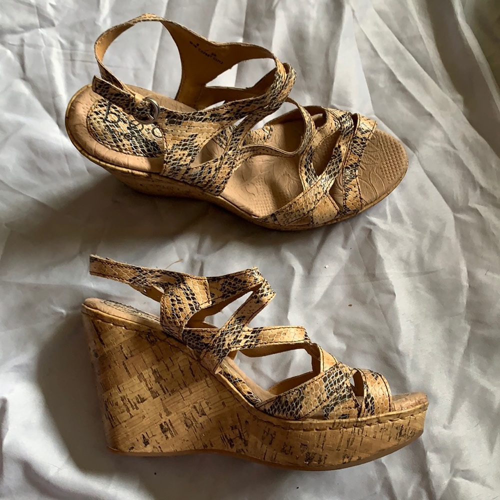 Born Concept snake print cork wedge